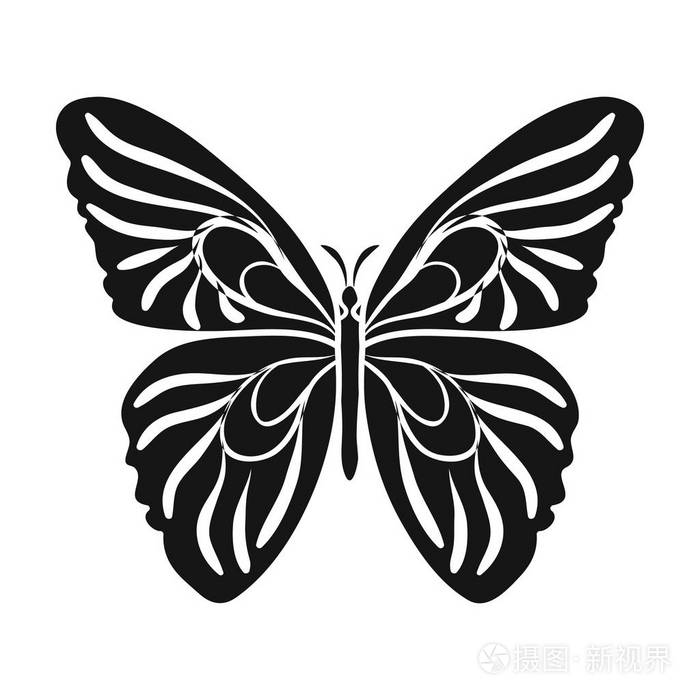 蝴蝶在孤立的白色背景上的黑色风格的图标.昆虫的符号股票矢量图