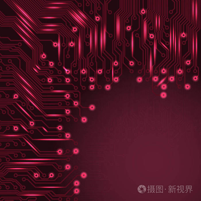 摘要电子红色背景与电路板纹理