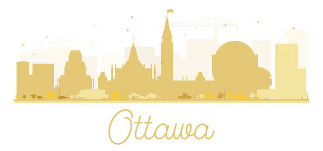 渥太华城市天际线金色剪影