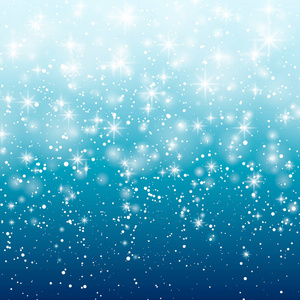 蓝色背景上的落雪。矢量图 10 Eps。抽象的白色闪光雪花背景。矢量神奇的圣诞平安夜降雪