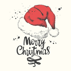 矢量节日插画圣诞白色背景上。手写的题词。字体设计