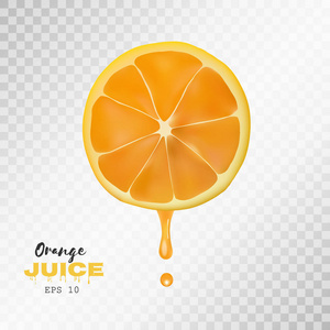 矢量与滴汁的现实片的柳橙。透明背景