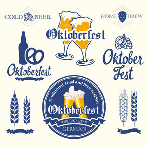 矢量图和啤酒酒吧标志和标签。简单符号玻璃 瓶。慕尼黑啤酒节的传统。您设计的的装饰元素