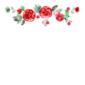 可爱的水彩花卉框架。红玫瑰背景