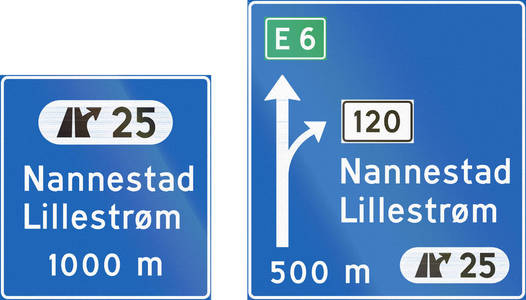 复合材料的挪威高速公路方向标志与目的地
