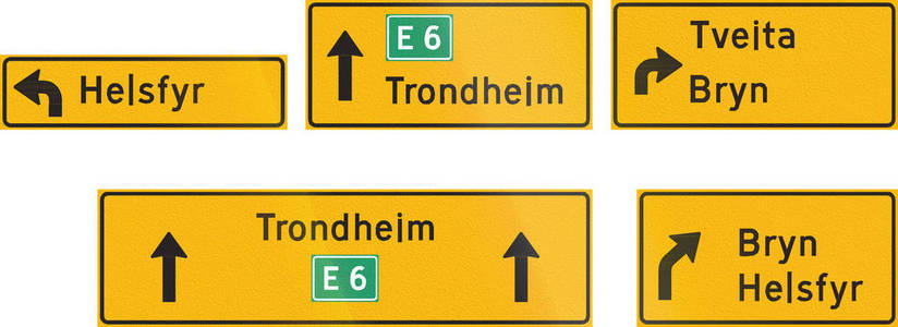复合材料的挪威公路方向标志与目的地