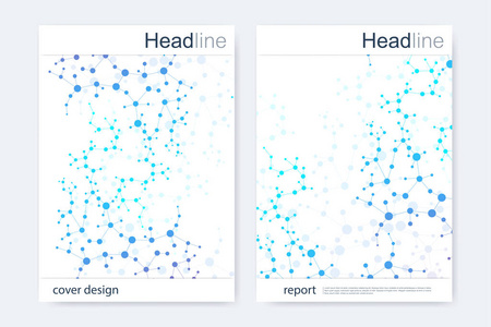科学的宣传册设计模板。矢量海报布局 分子结构与连接的线和点。科学模式原子 Dna 与杂志 传单 封面 海报设计元素