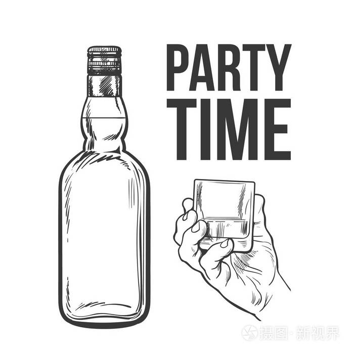 威士忌酒瓶,手拿着满子弹的杯插画-正版商用图片0w6naa-摄图新视界