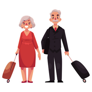 老夫妇的男人和女人在机场手提箱