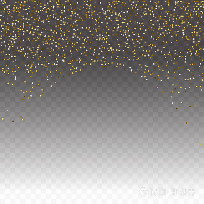 透明背景上孤立的金色亮片粉纹理