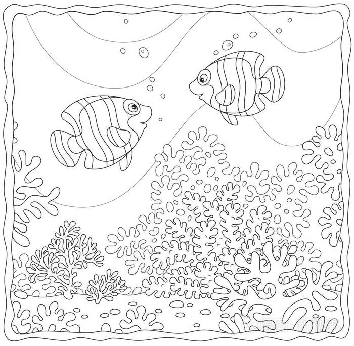 在珊瑚礁上的珊瑚鱼插画-正版商用图片0w6w2i-摄图新视界