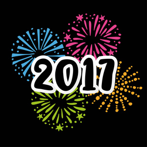 新的一年 2017greeting 卡,邀请手写体的数字识别与手绘涂鸦烟花.