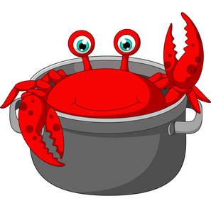 卡通搞笑螃蟹在锅里被煮熟图片
