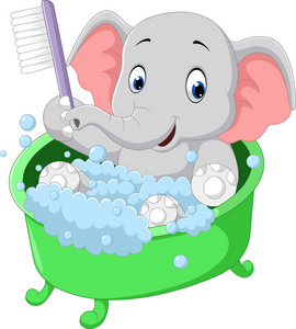 可爱的大象沐浴时间卡通图片