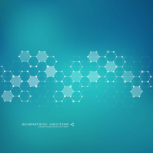 分子 Dna 和神经元向量。分子的结构。带点相互连接的直线。遗传的化学化合物。化学 医学 科学 技术的概念。几何抽象背景