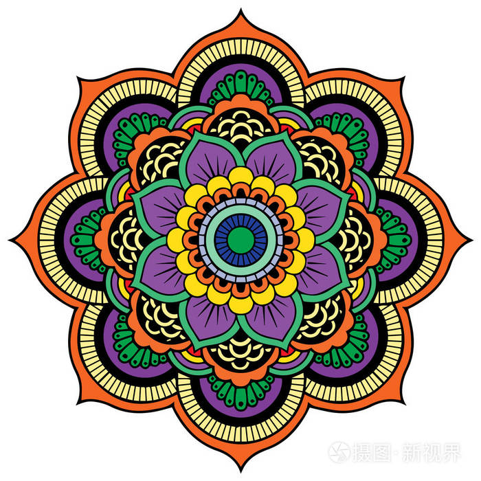 在白色背景的彩色的曼陀罗矢量
