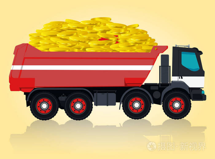 红色和白色的大卡车正在金币插画-正版商用图片0w7lcj-摄图新视界