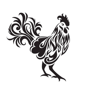 的一只公鸡形状的素描画带有图案的公鸡日历模板公鸡图腾抽象矢量符号
