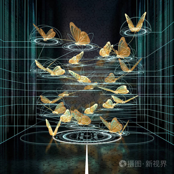 数学轨迹蝴蝶飞行3d渲染