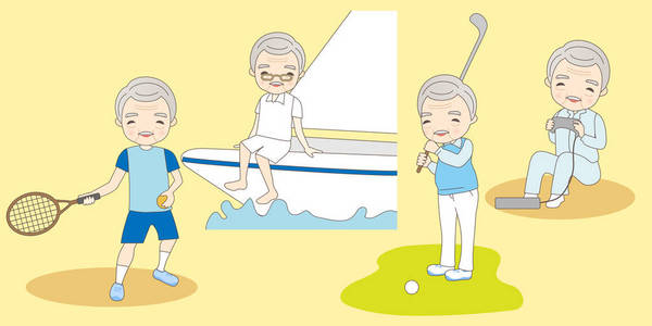 卡通退休老男人的生活方式照片