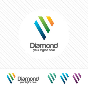 钻石标志设计矢量三角形像素概念。丰富多彩和现代设计的钻石标志模板矢量。适合电影制片公司，网页设计，技术，通信