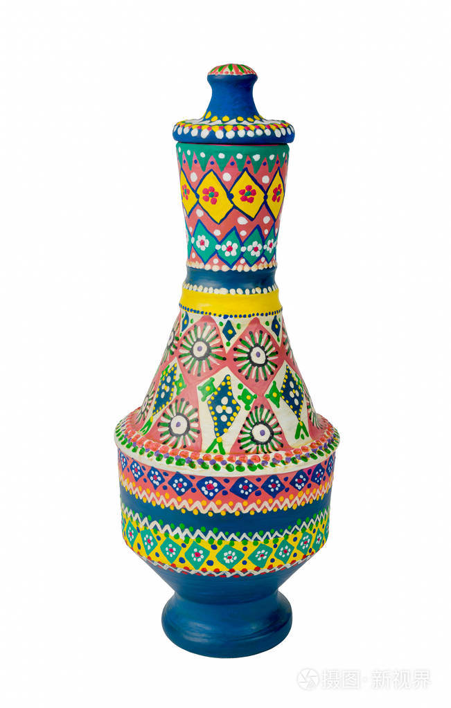 埃及手工装饰的彩色陶器花瓶