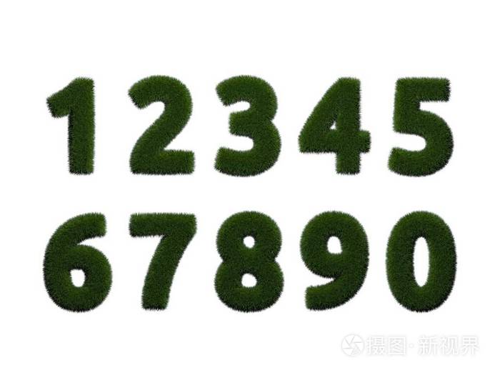 草在白色背景上的数字.孤立的数码插图.3d 渲染