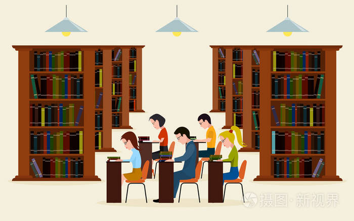 在图书馆的人教育的概念阅读在图书馆矢量图