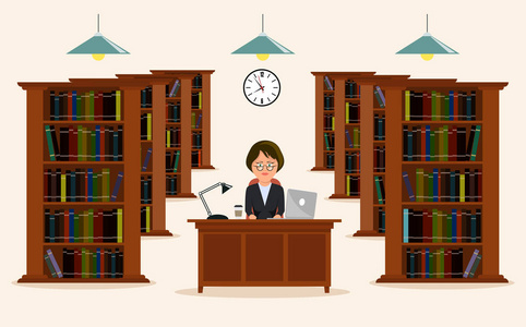 阅读在图书馆矢量图照片