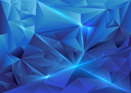 蓝色抽象三角形几何和水晶概念背景