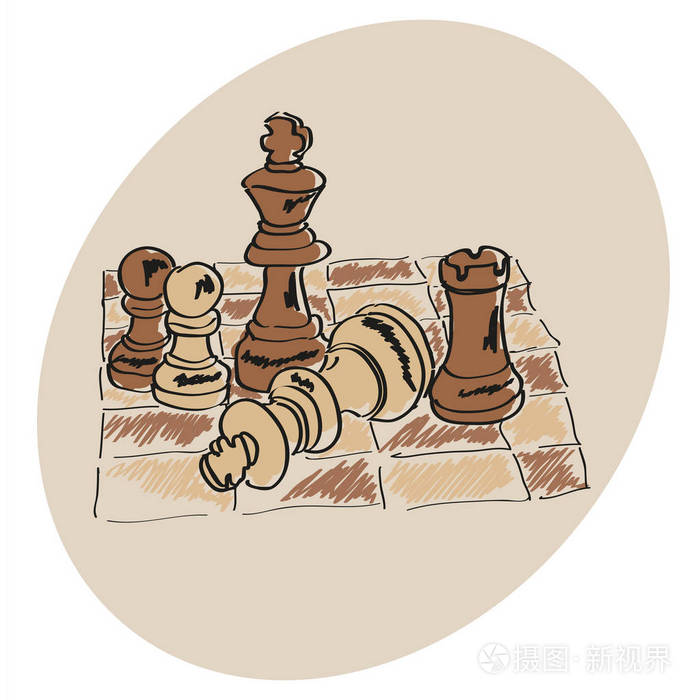 布朗国际象棋棋盘上插画-正版商用图片0w8h7o-摄图新视界