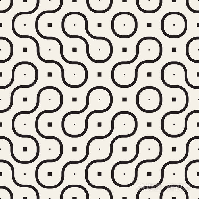 矢量无缝的黑色和白色几何圆形不规则图案