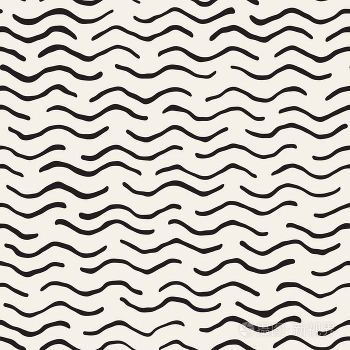 矢量无缝黑色和白色手绘波浪线模式