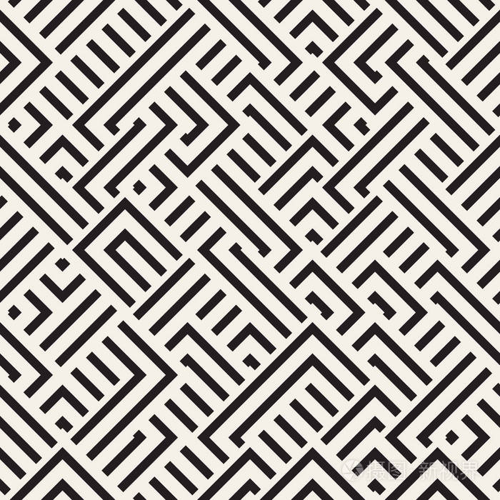 矢量无缝对角不规则交错线几何图案
