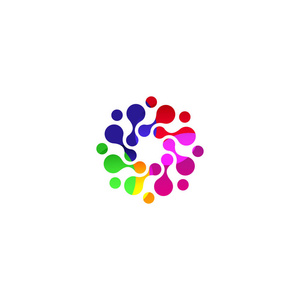 数字彩色隔离的环形 logo 模板。程式化的抽象雪花 花或太阳矢量图。波尔卡圆点圆形标志