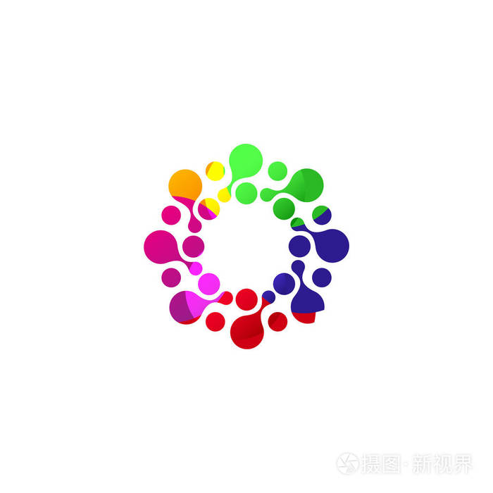 数字彩色隔离的环形 logo 模板.程式化的抽象雪花, 花或太阳矢量图.