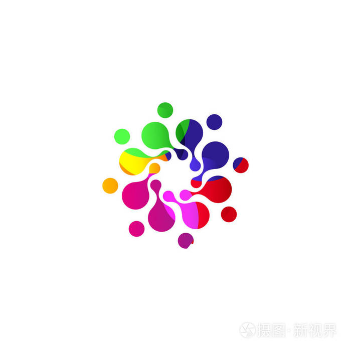 数字彩色隔离的环形 logo 模板.程式化的抽象雪花, 花或太阳矢量图.