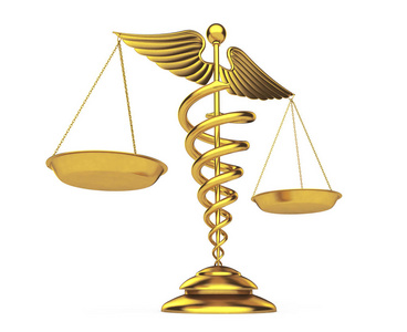 金色的医疗杖符号作为尺度。3d 渲染