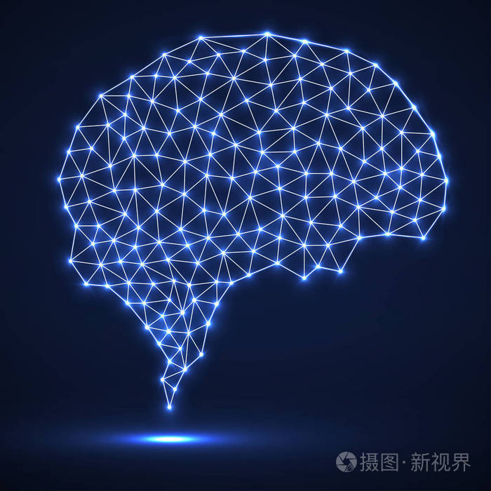 抽象的多边形大脑与发光的点和线网络连接