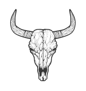 牛头骨本土美国人部落风格.纹身 blackwork.矢量手绘制的插图.