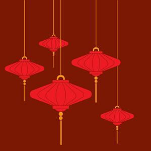 中国传统宫灯，在红色的背景上孤立平面样式中设置