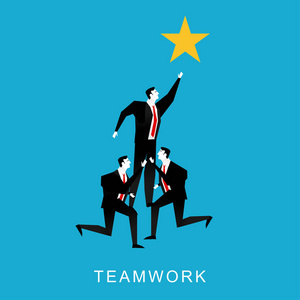 合作或团队合作的概念图。团队合作商家金字塔达到星级