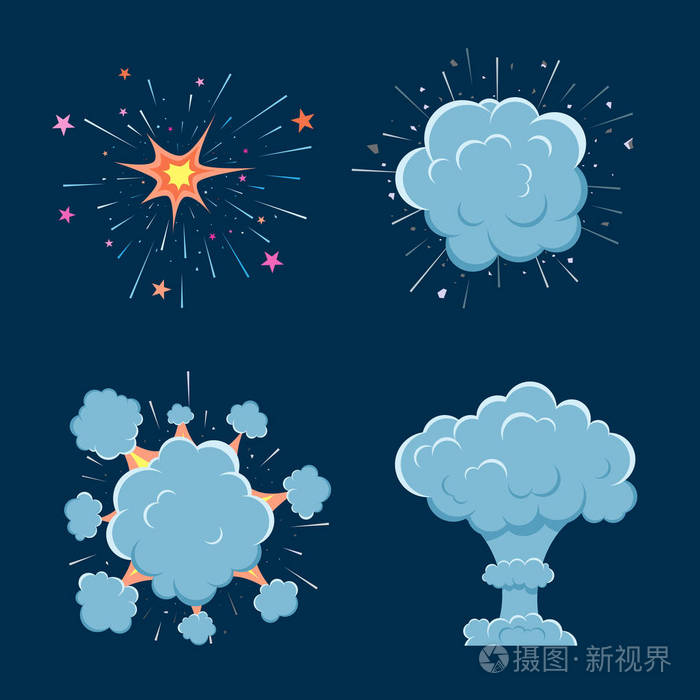 卡通炸弹爆炸与烟