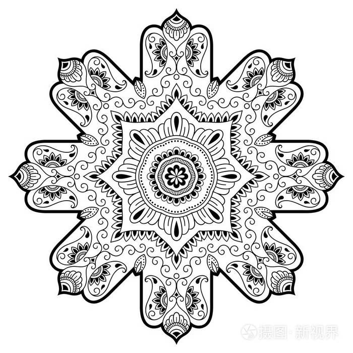 矢量指甲花纹身曼荼罗 曼海蒂风格 在东方风格的装饰图案 着色书页插画 正版商用图片0w9h8b 摄图新视界 矢量指甲花纹身曼荼罗 曼海蒂风格 在东方风格的装饰图案 着色书页插画 正版商用图片0w9h8b 摄图新视界