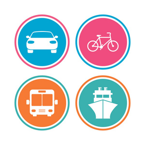 交通工具图标。汽车 自行车 公共汽车和船