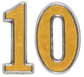 金属数字 10,10,孤立的白色背景上照片