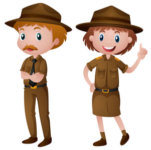 两个穿褐色制服公园巡游者