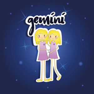 手绘女生长裙卡通双子座女生照片