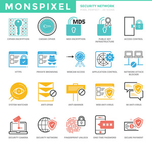 扁薄线图标集的安全网络图片