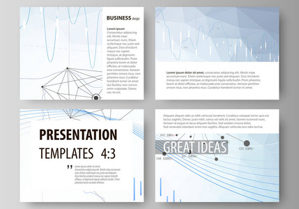 演示文稿幻灯片的业务模板。矢量的布局。极简主义的设计，由线条 符号 图表 图表和其他元素蓝色抽象信息图表背景